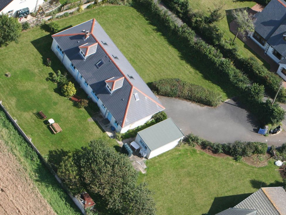 An aerial view of a house and garden at House Sleeps 8 Close to Beach Free parking, Mullion