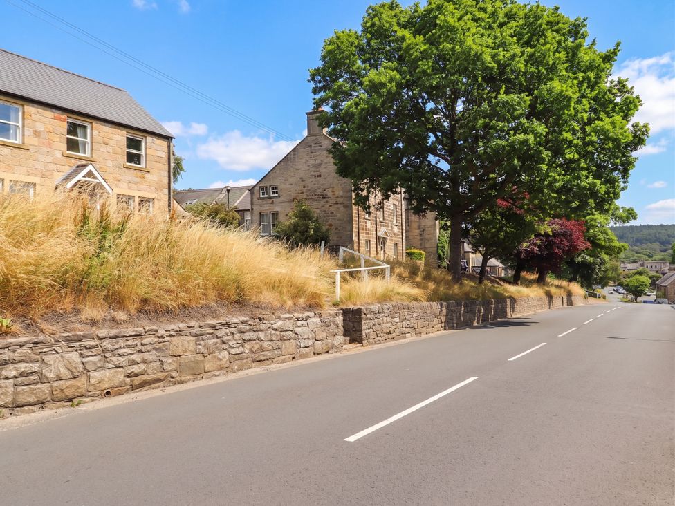 A street scene with houses and a tree at Cooper's Cottage in Morpeth
