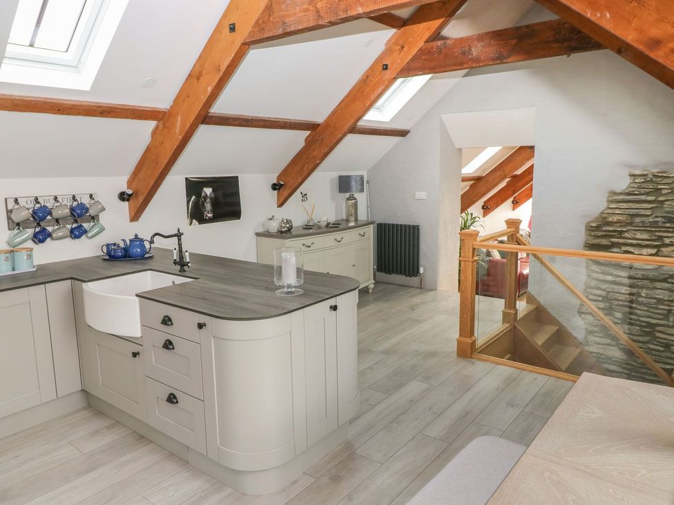A kitchen with a sink and countertop at The Cartbarn at Cadwgan Farm near Whitland