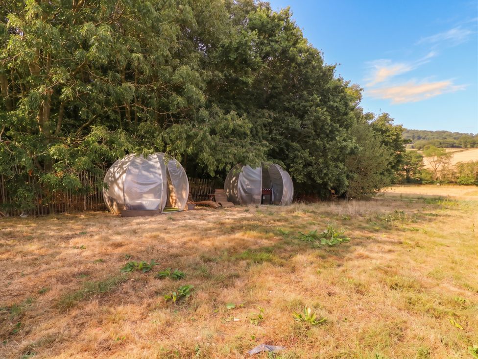 Two cabins near trees in a field at The Warm Hearth in Hereford