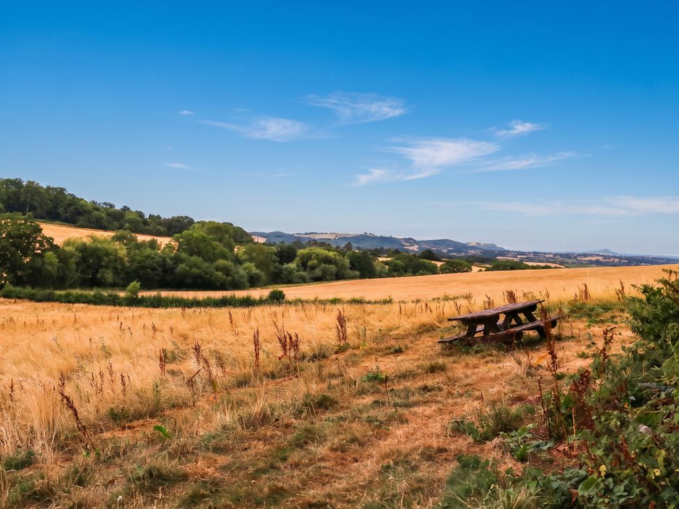 A picnic table in a field at The Warm Hearth in Hereford