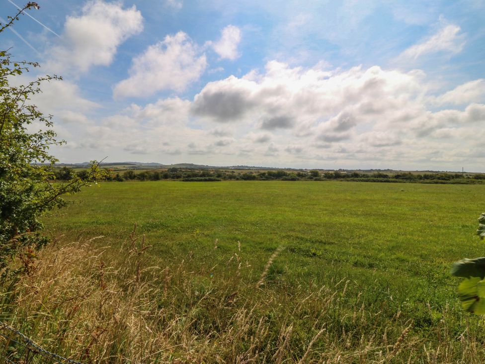 A field with grass and trees under a cloudy sky at Wilpol in Llanerchymedd