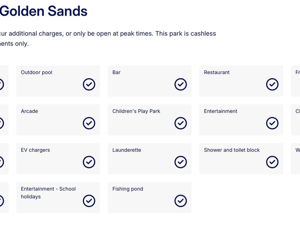 Facilities available at Golden Sands Holiday Park in Dawlish