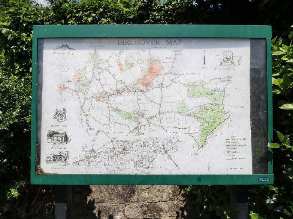 A map of Birchover with land features and key at Jasmine Cottage in Matlock