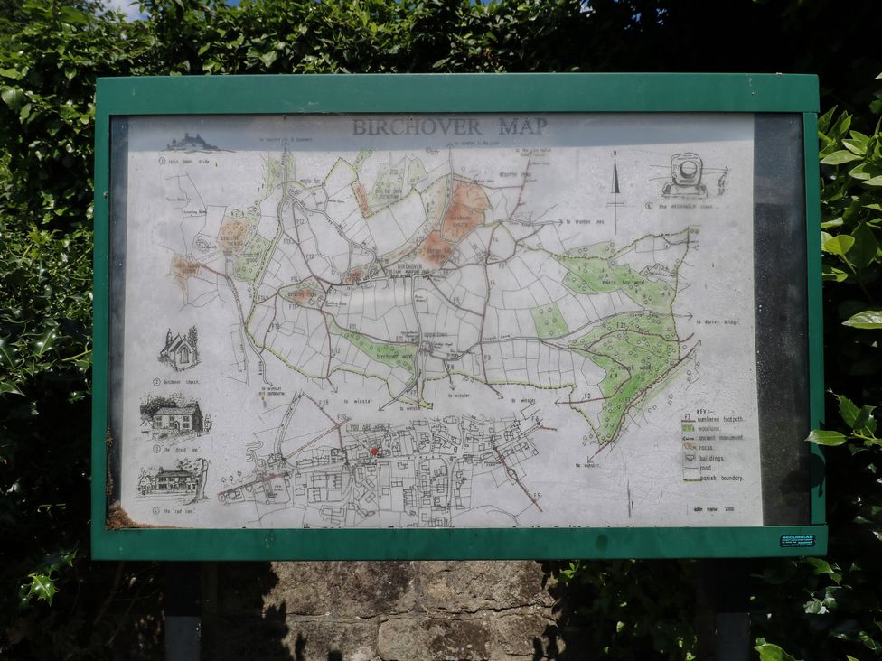 A map displaying the Birchover area with pathways and landmarks