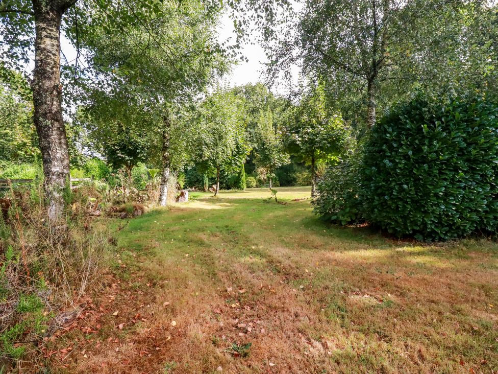 A garden with grass, trees, and bushes at Honey Bee Cottage in Menheniot