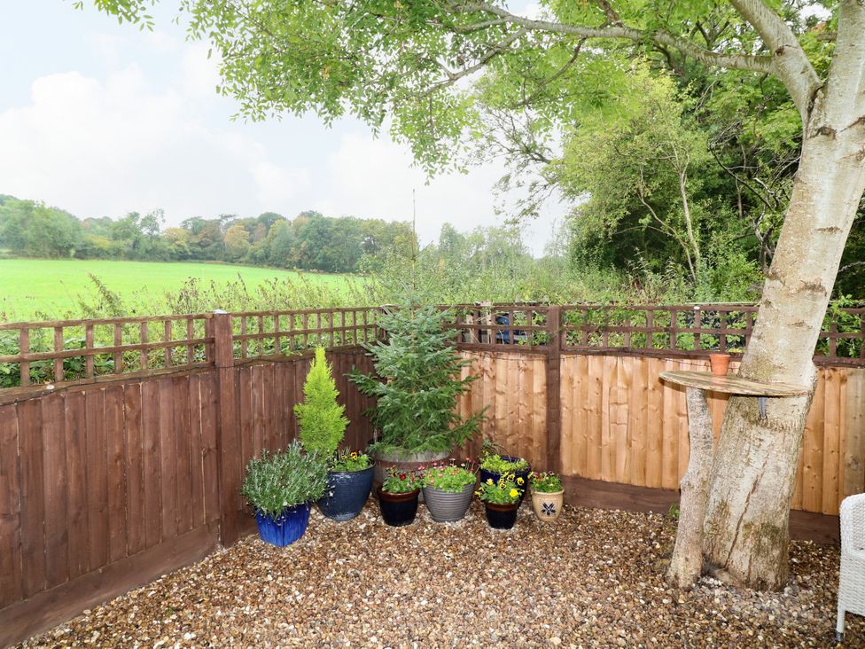 A garden area with flower pots and a tree at Lodgeview Nottingham