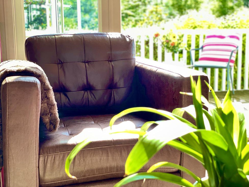 A living room with an armchair and a plant at Stunning Sleeps 6 Luxury Lodge Pets Mercia Marina near Willington, Derbyshire