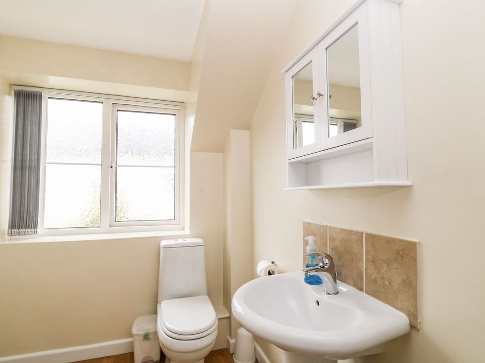 A bathroom with a toilet and sink at Honeysuckle in Tavistock