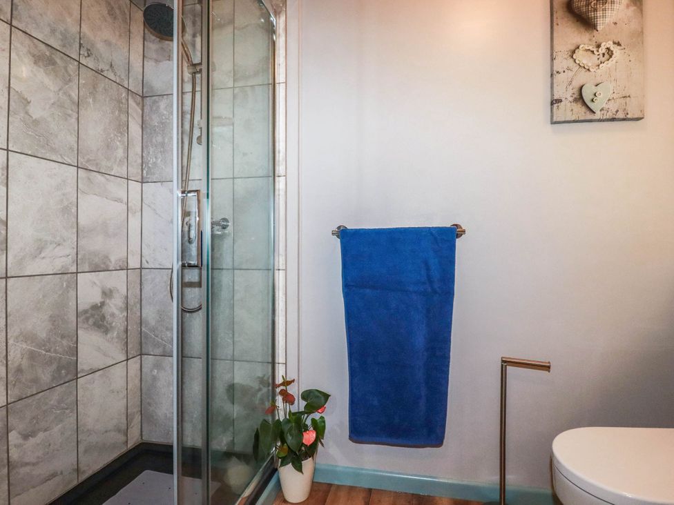 A bathroom featuring a shower and toilet at Skylark in Liskeard