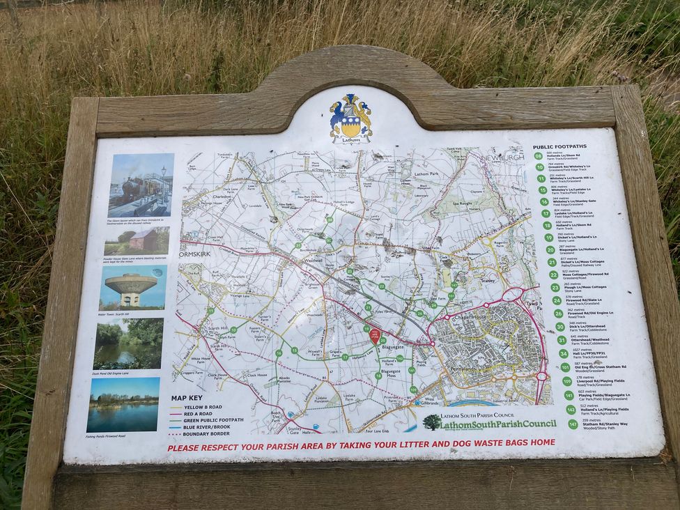 A map showing public footpaths and landmarks by Lathom South Parish Council