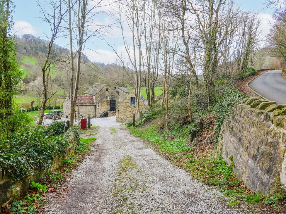 A path leading to a building surrounded by trees at Little Mill in Ashover