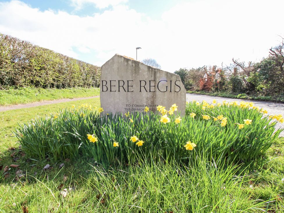 A sign that reads 'Bere Regis' surrounded by daffodils at Glass House in Blandford Forum