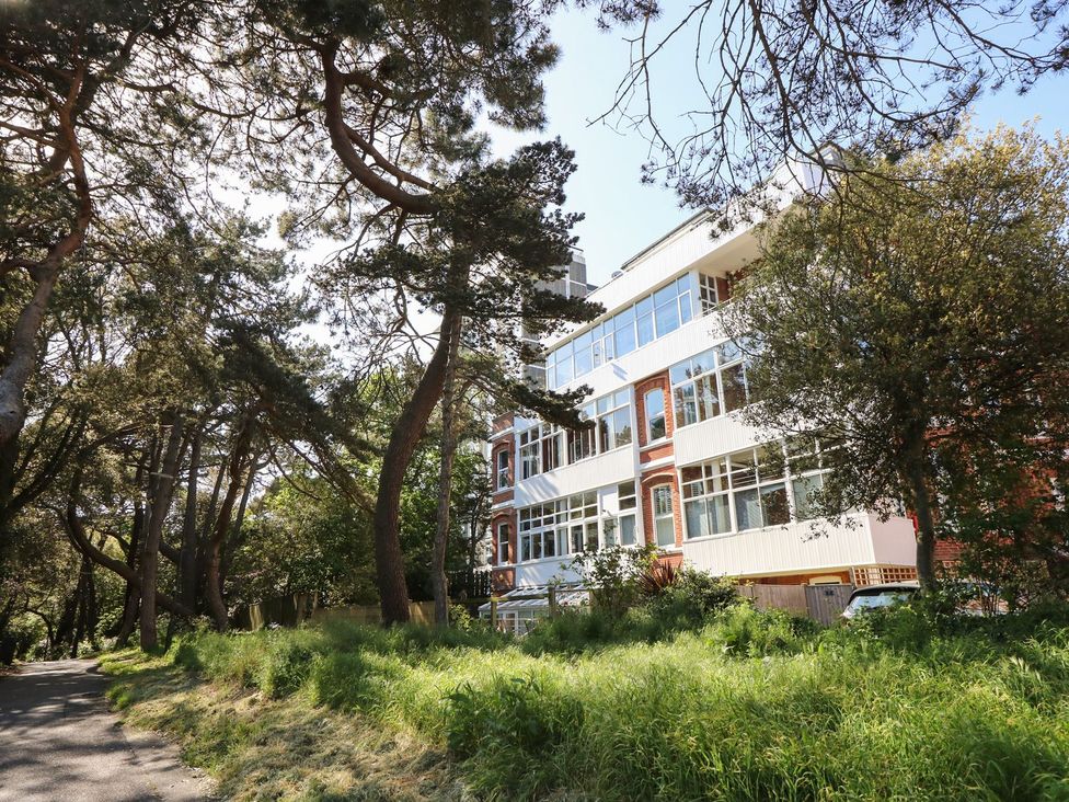 A building surrounded by trees and greenery at The Pines in Bournemouth