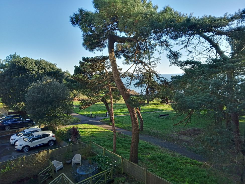 A view of trees and cars near the ocean at The Pines in Bournemouth