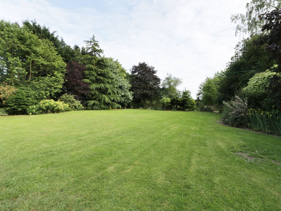 A garden with grass and trees at Millstone Cottage Beverley