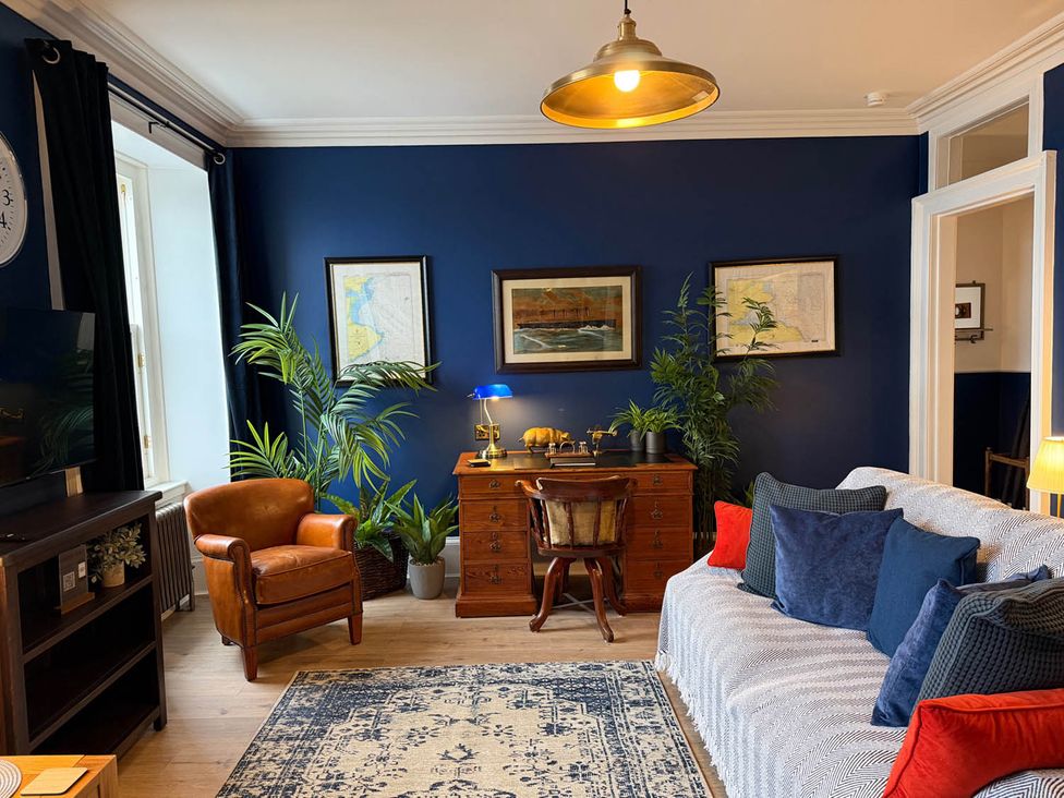 A living room with furniture and decor at Seaview Apartment 2Bed on Anstruther Harbour in Anstruther