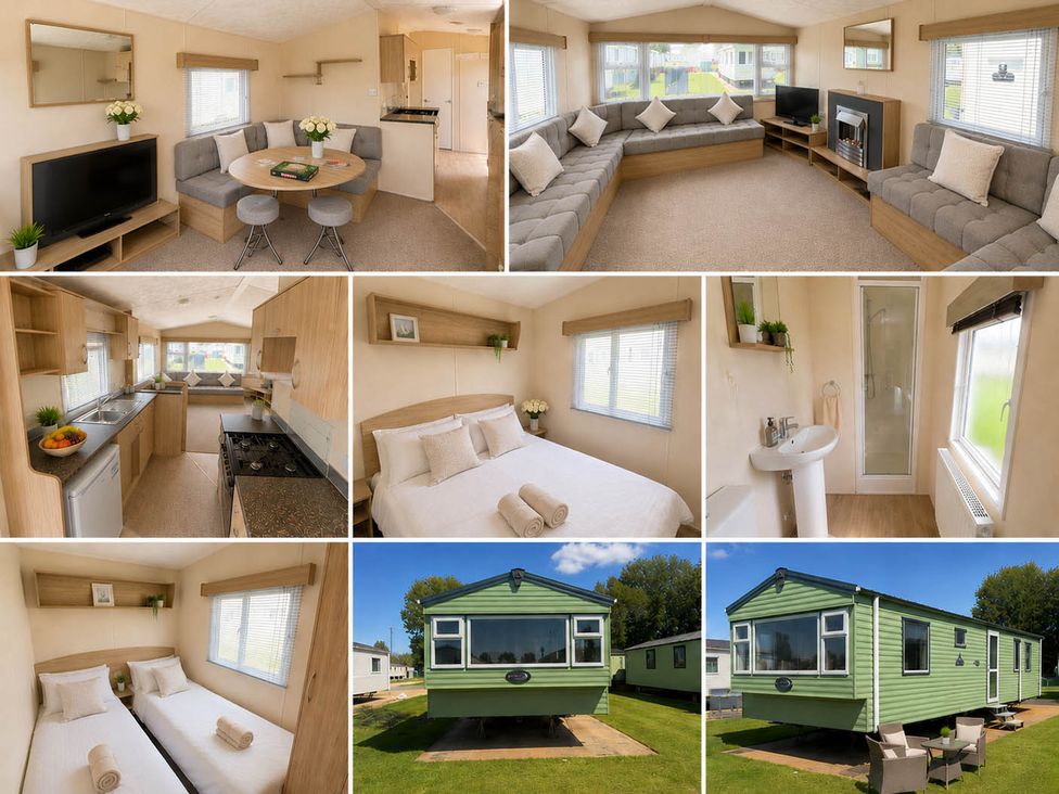 A living room with a sofa and television at Billing Aquadrome Holiday Park 2bed Caravan Northampton