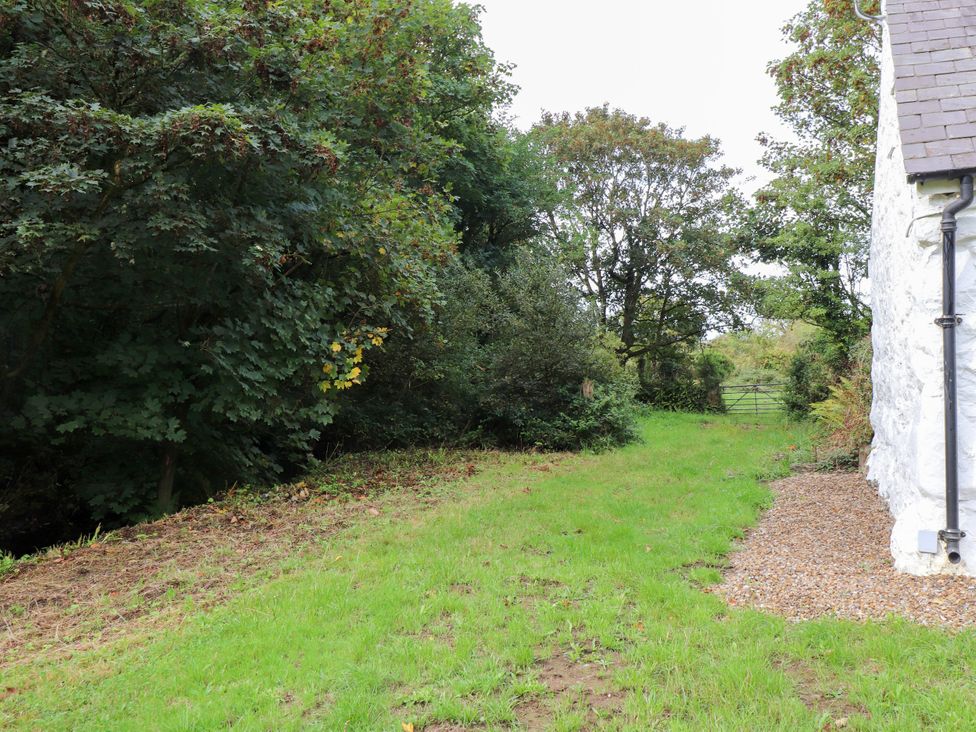 A garden with grass and trees at Felin Bach Aberdaron