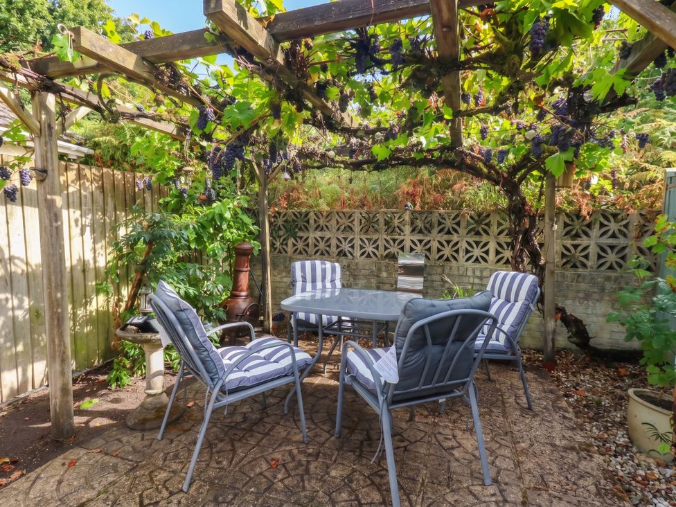 A garden with seating and a grapevine at Sunnydale near Corfe Mullen