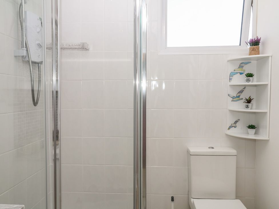 A bathroom with a shower and a toilet at Elberry Cove View in Paignton