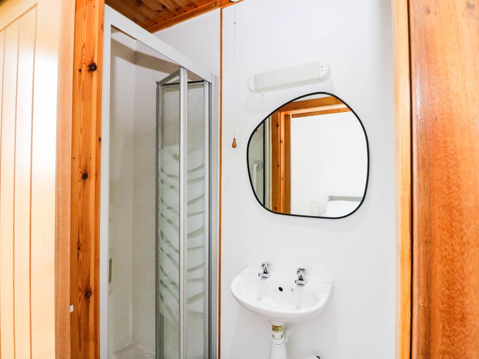 A bathroom with a shower and sink at Skye View in Isle of Harris