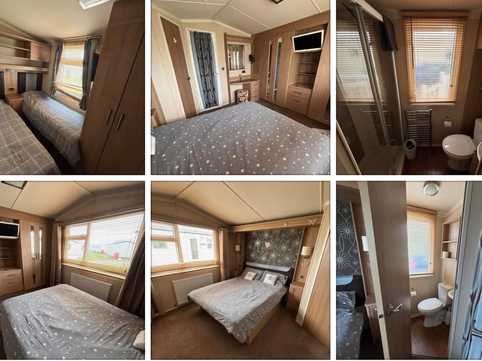 A bedroom with beds and furniture at Silversands Holiday Park, Indi’s Retreat at Silversands, Helston