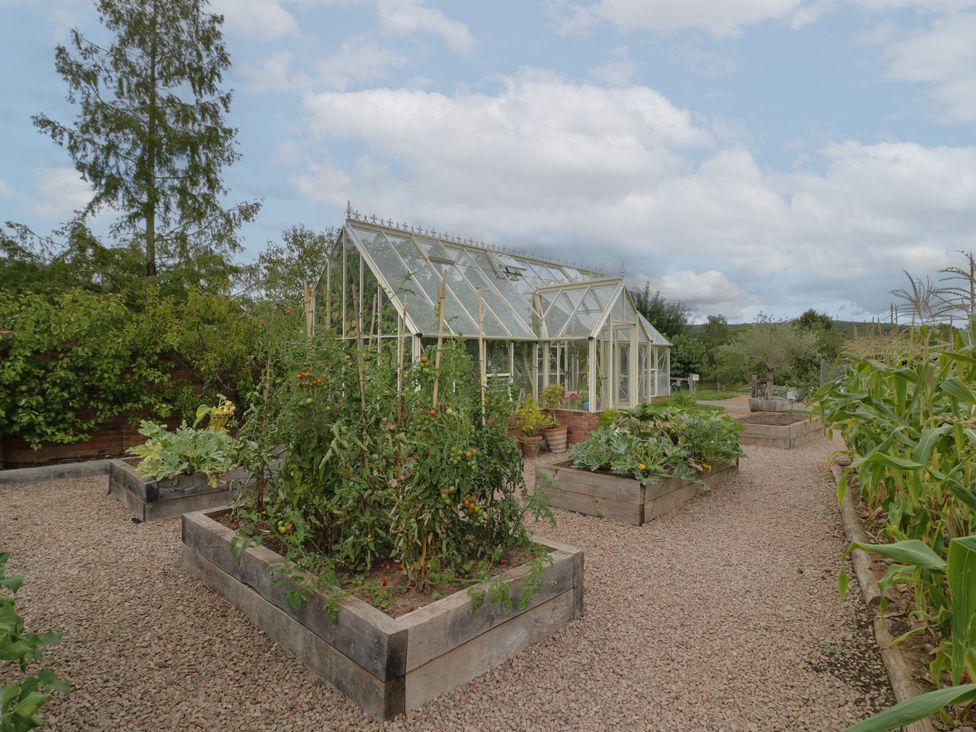 A greenhouse and vegetable garden with raised beds at Russet in Worcester