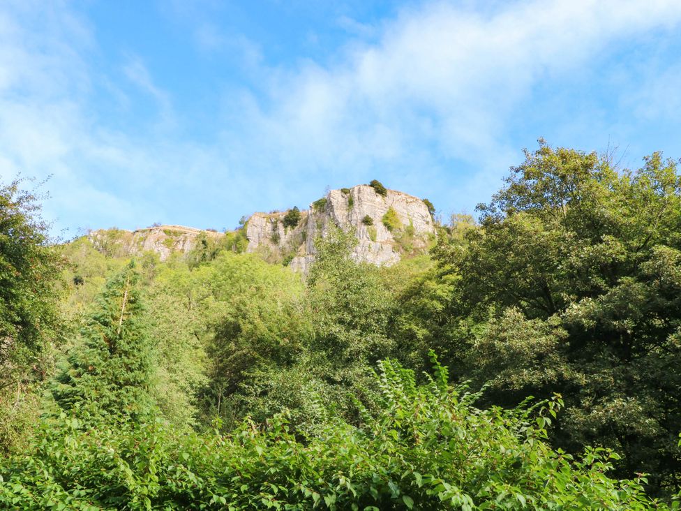 A view of cliffs and trees at 73 Ravensdale Cottages in Cressbrook near Litton, Derbyshire