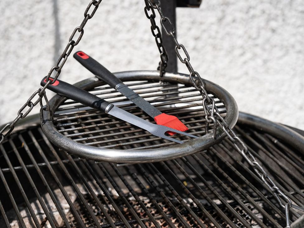 Grill tools on a grill rack at Blaenachddu Newcastle Emlyn