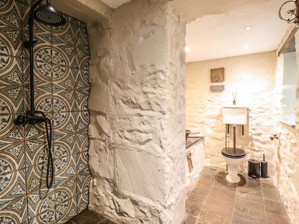 A bathroom with a shower and toilet at Y Cwtch in Dolgellau