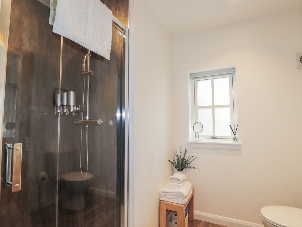 A bathroom with shower and toilet at Broomfield Hideaway near Inverness
