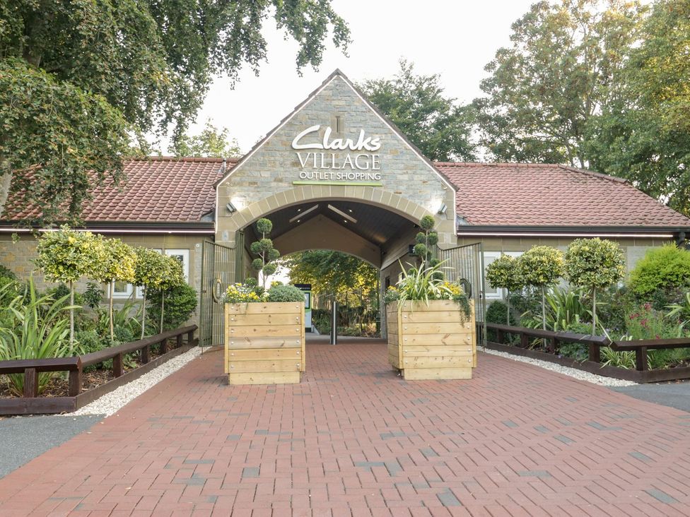 An entrance to Clarks Village outlet shopping in Glastonbury