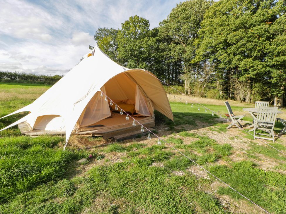 A bell tent with wooden chairs at Bell Tent in Builth Wells