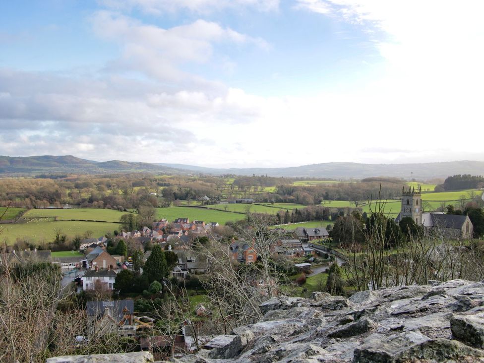A view of a village and fields at The Half Boar in Bishop's Castle