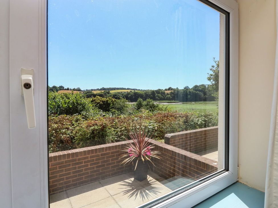 A view from a window showing a plant and a countryside landscape at Egret in Kingsteignton