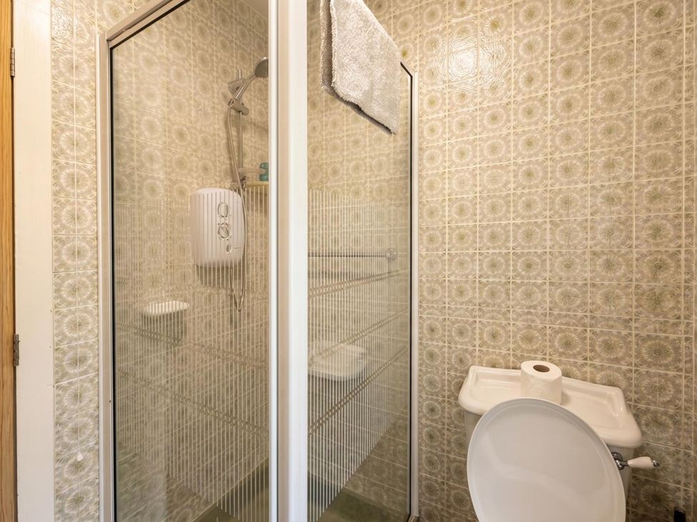 A shower and toilet in a bathroom