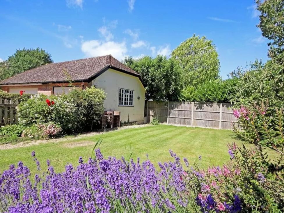 A garden with flowers and a house at 