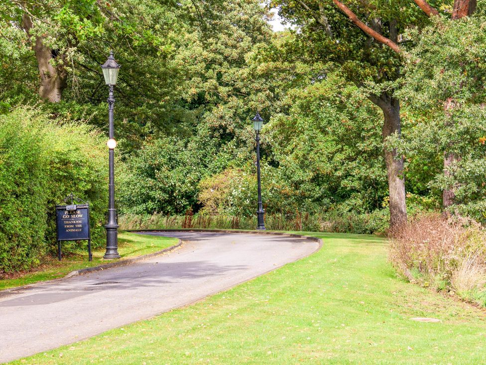 A pathway with a lamp post and sign at Primrose Lodge Saltburn-by-the-Sea
