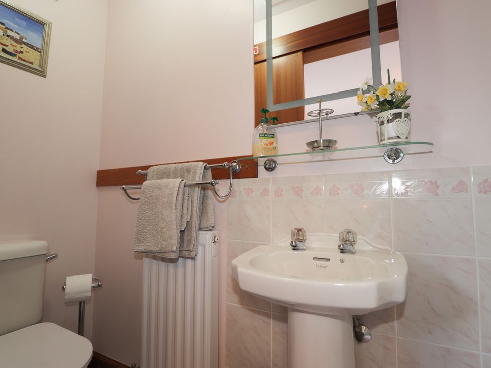 A bathroom with a sink and toilet at Braehead Croft in Portessie near Buckie