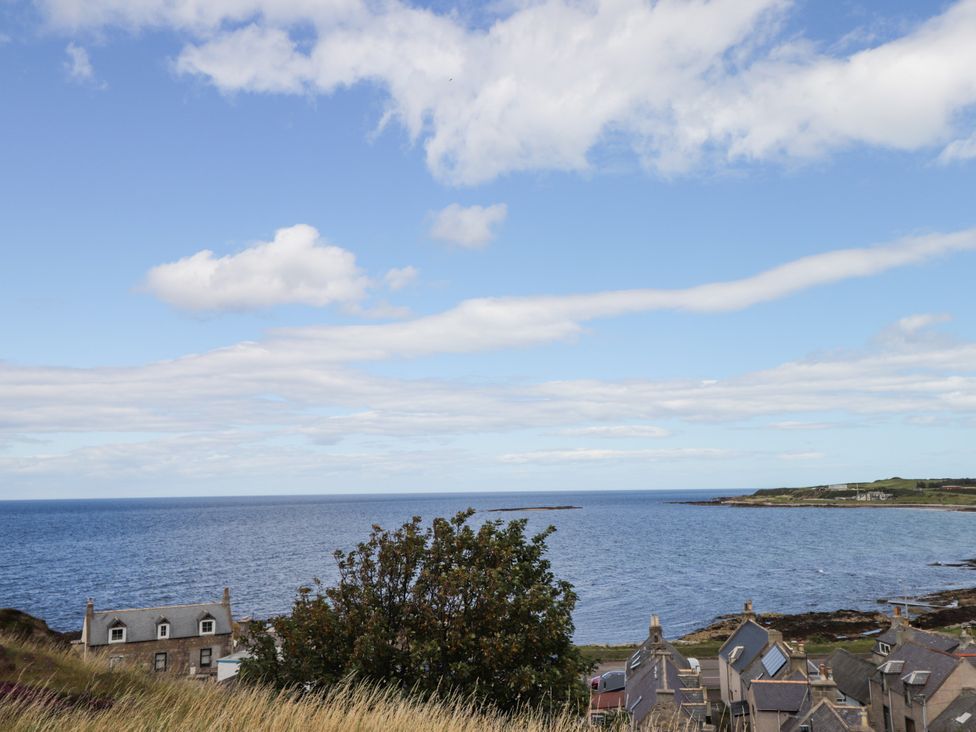 A coastal view with houses and sea at Braehead Croft in Portessie near Buckie