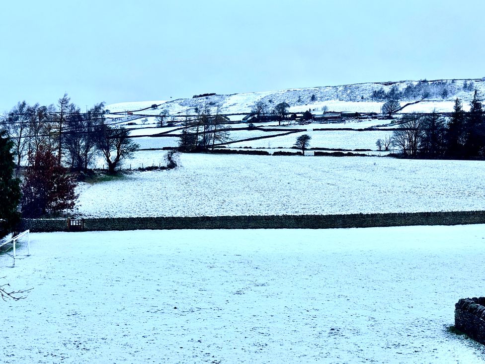 A snowy landscape with fields and trees at Hartcliffe View in Millhouse Green
