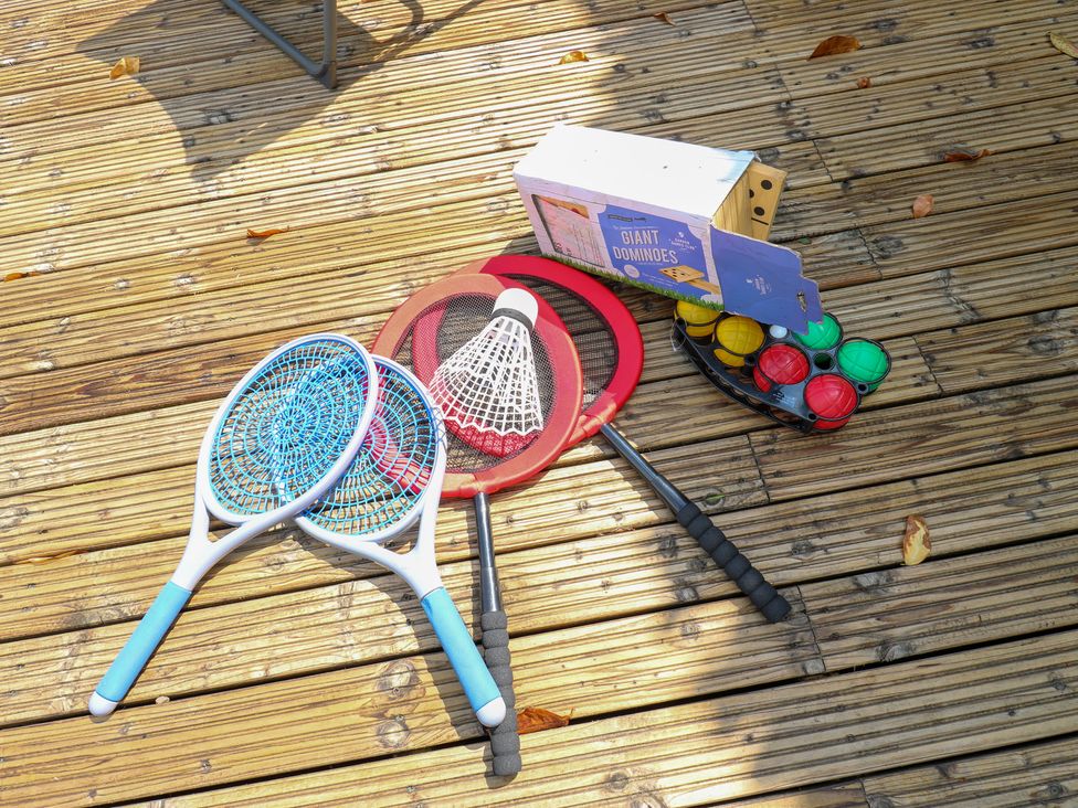 Assorted outdoor games including rackets and a game box at Bullace Barn Millhouse Green
