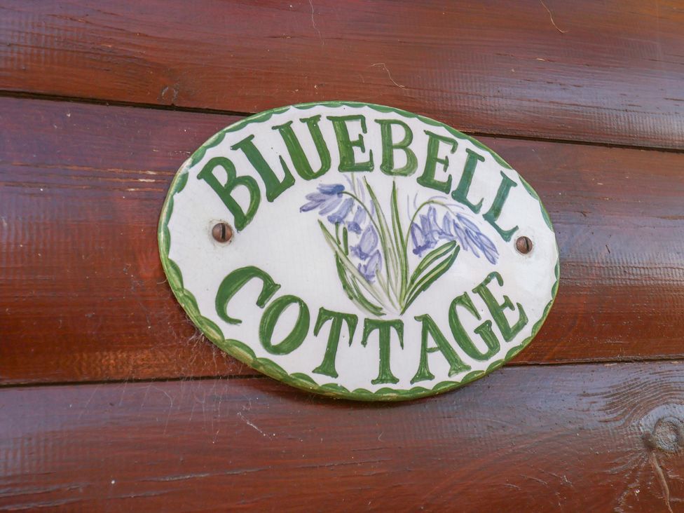 A sign that says Bluebell Cottage on a wooden surface at Bluebell Lodge in Saltburn-by-the-Sea