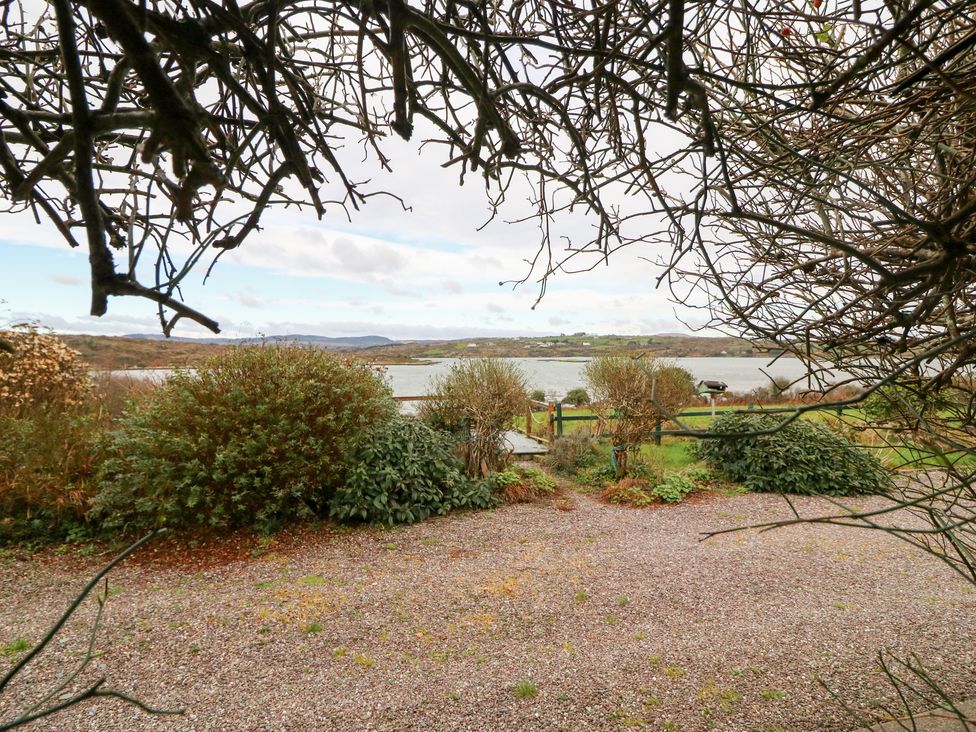A garden view with plants and water in the distance at Herons Cove Cottage Ballydehop