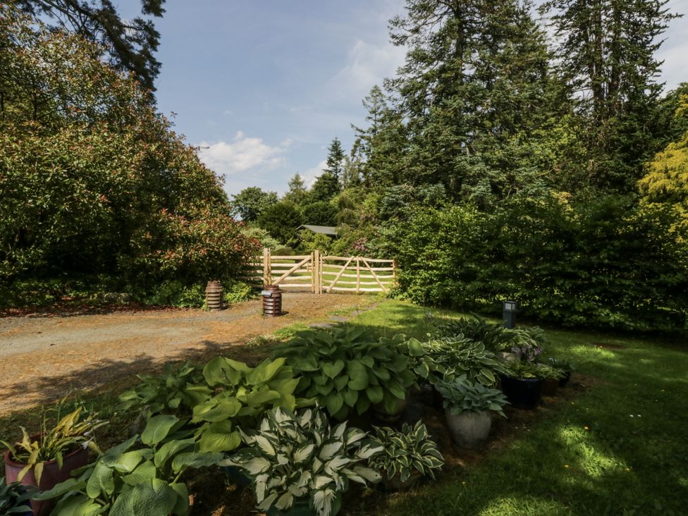 A garden with a gate and plants at Buttermere Spark Bridge near Greenodd