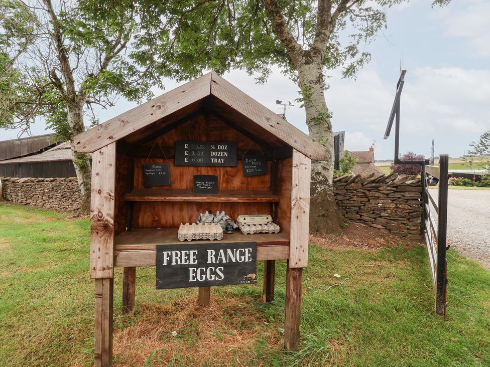An outdoor egg stand displaying free range eggs at Wethercote Cottage in Old Byland near Helmsley