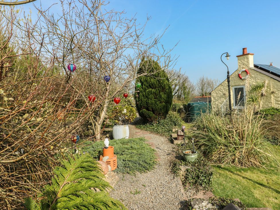 A garden with a pathway and plants at Crow's Nest Cottage in Tynygongl near Benllech