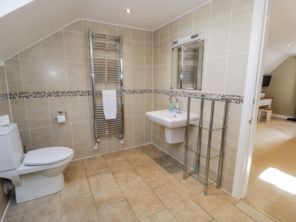 A bathroom with sink and toilet at Tyddyn Goronwy in Talybont