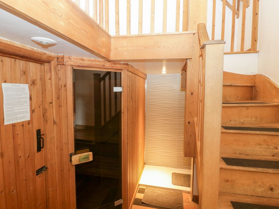 A staircase leading to upper level with a sauna at The Croft in Vowchurch near Peterchurch